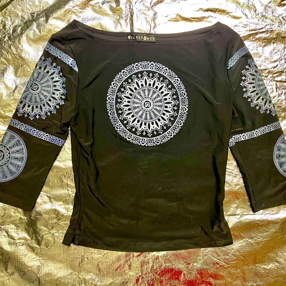 Y2K, Rave, Vintage SilverGate, shimmery fitted S, stretchy top